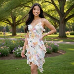 Abercrombie & Fitch White Floral Ruffle Mini Dress